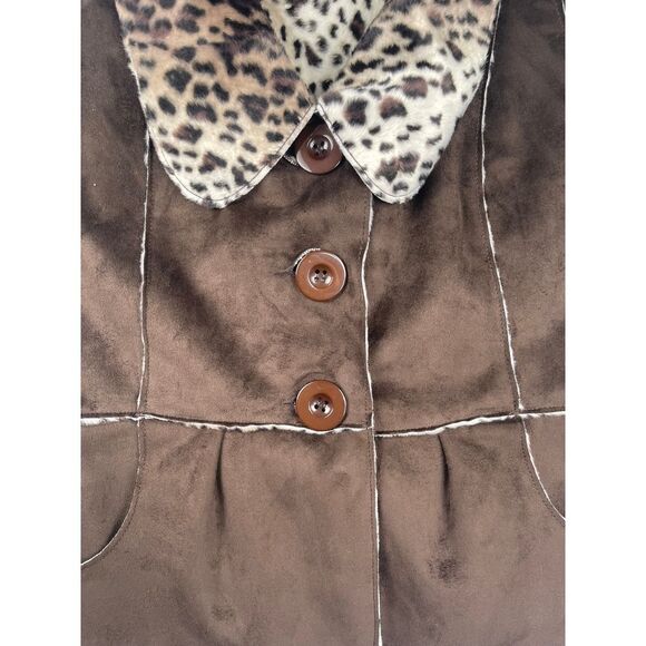 NWT Lisa International REVERSIBLE cheetah leopard & brown‎ vest, S, faux suede - Picture 12 of 16